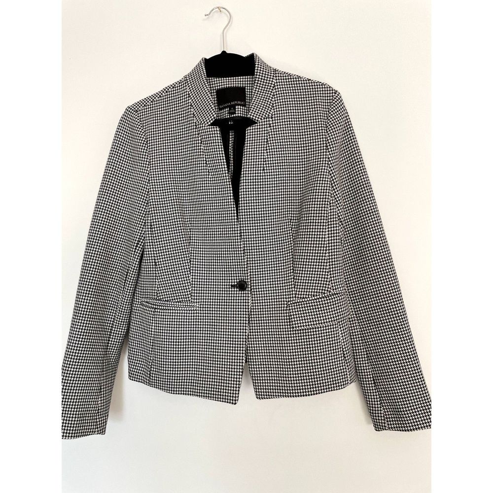 Banana Republic Houndstooth One Button Women Blazer Size 6 Classic Timeless F58